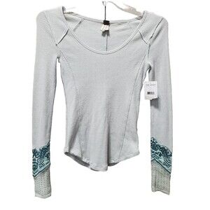 Free People Light Gray Long Sleeve Blouse NWOT